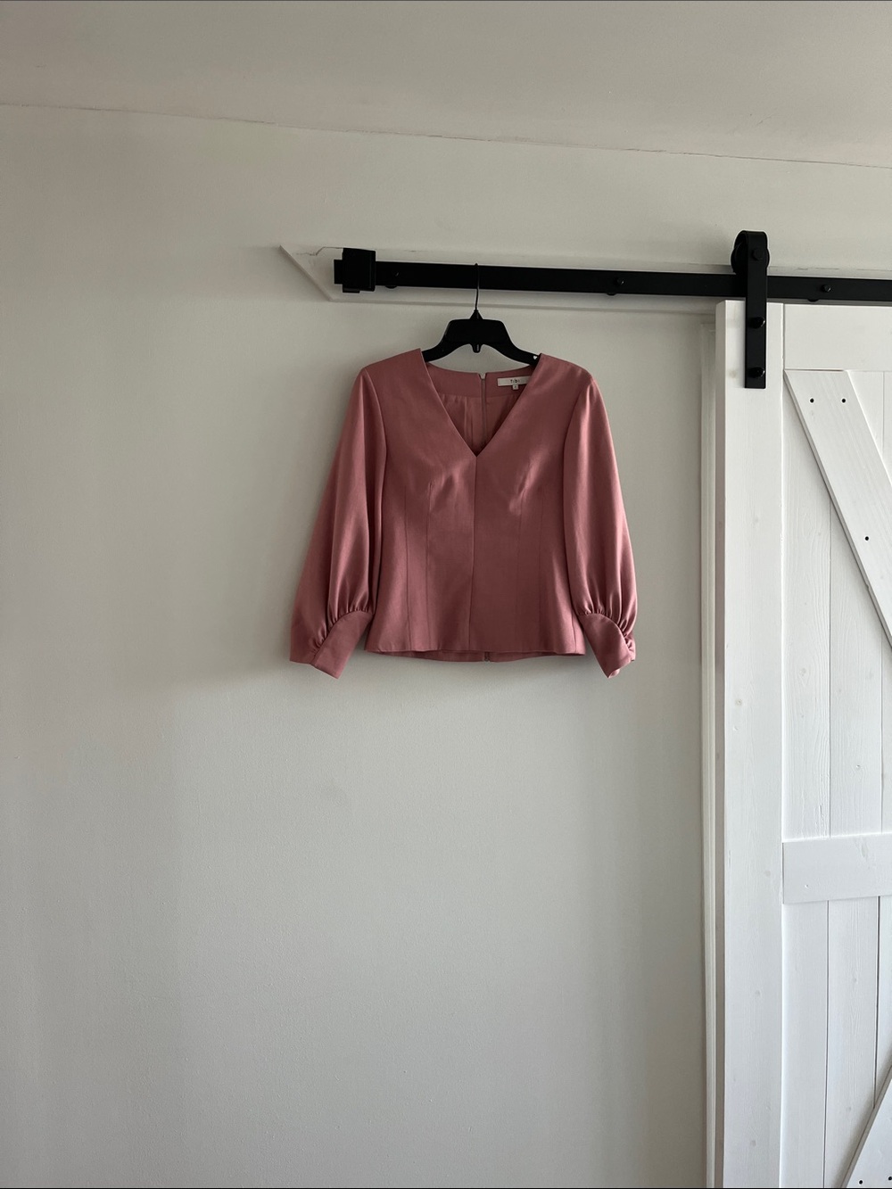 Tibi Rose V-Neck Puff Sleeve Blouse